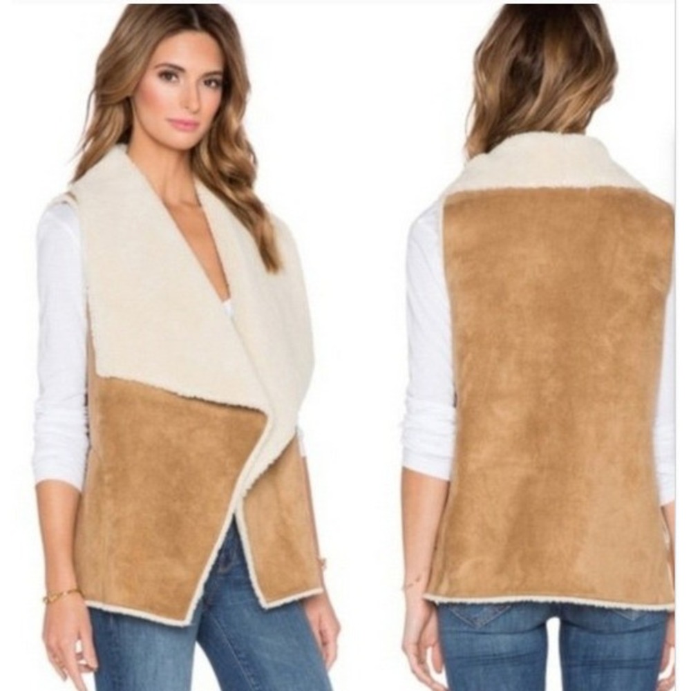 VELVET BY GRAHAM & SPENCER Faux Shearling Suede Vest Tan Cream Size Small